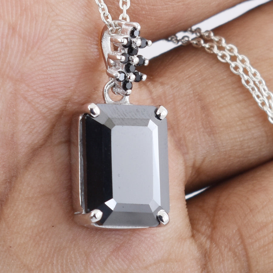 4.5 Ct Radiant Cut Black Diamond Pendant With Diamond Accents - ZeeDiamonds