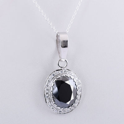 4.5 Ct Oval Faceted Black Diamond Pendant with White Diamond Accents - ZeeDiamonds