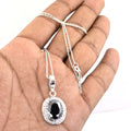 4.5 Ct Oval Faceted Black Diamond Pendant with White Diamond Accents - ZeeDiamonds