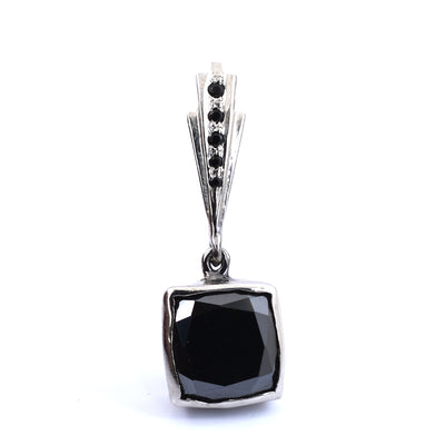 Cushion Cut Black Diamond Pendant With Black Diamond Accents - ZeeDiamonds