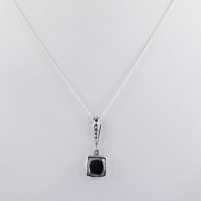 Cushion Cut Black Diamond Pendant With Black Diamond Accents - ZeeDiamonds