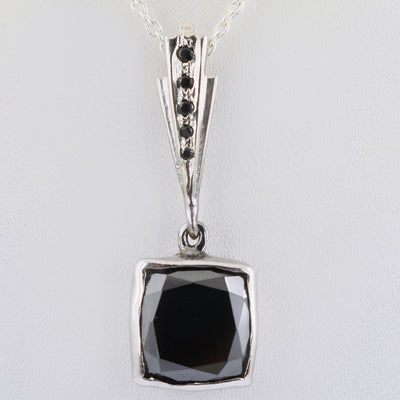 Cushion Cut Black Diamond Pendant With Black Diamond Accents - ZeeDiamonds