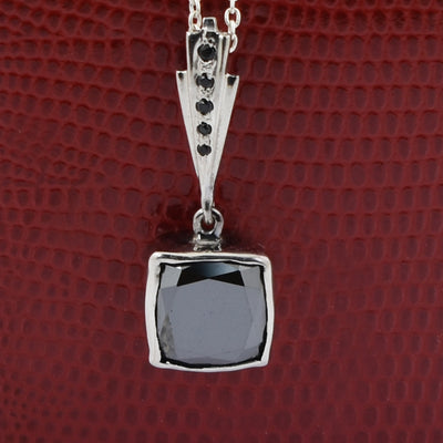 Cushion Cut Black Diamond Pendant With Black Diamond Accents - ZeeDiamonds