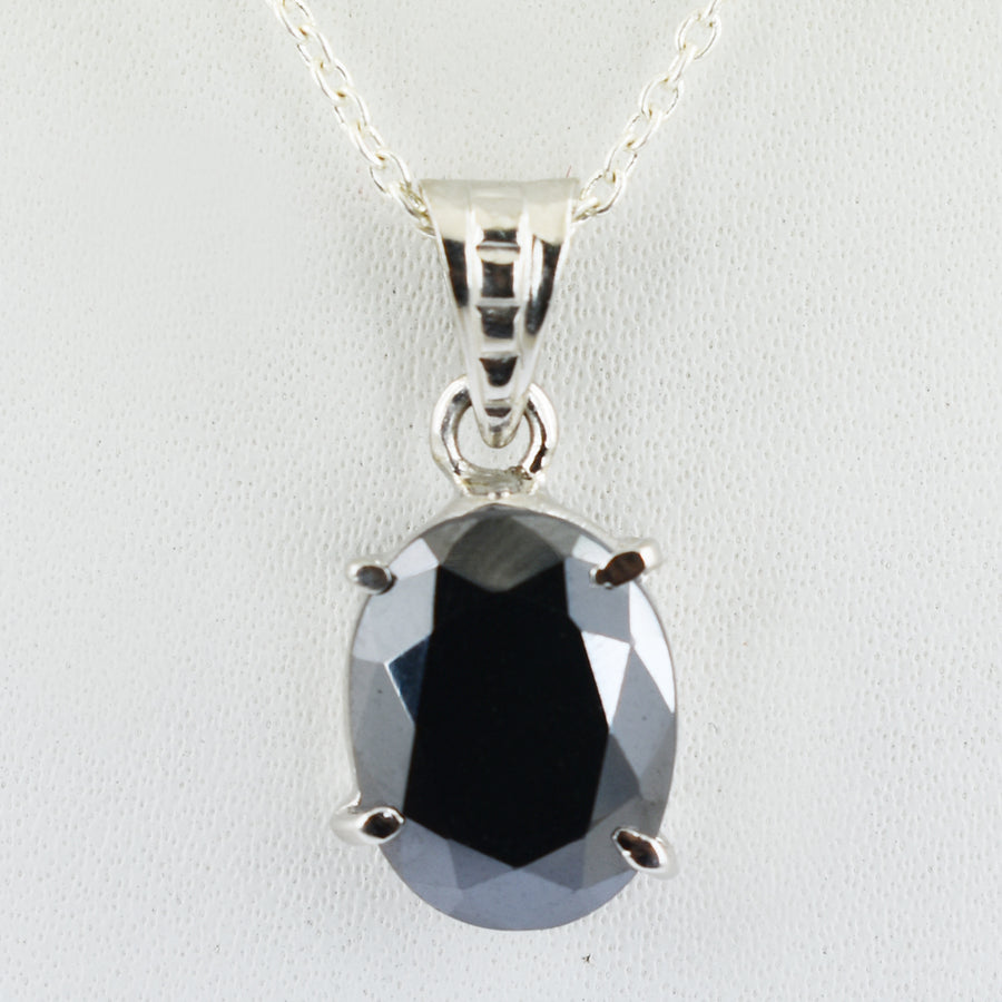 Oval Shape Black Diamond Pendant in 4 Prong Setting - ZeeDiamonds