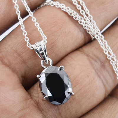 Oval Shape Black Diamond Pendant in 4 Prong Setting - ZeeDiamonds