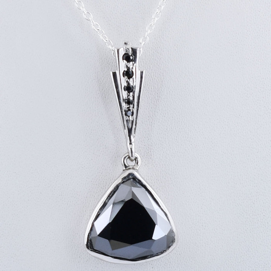 Trillion Cut Black Diamond Pendant With Black Diamond Accents - ZeeDiamonds