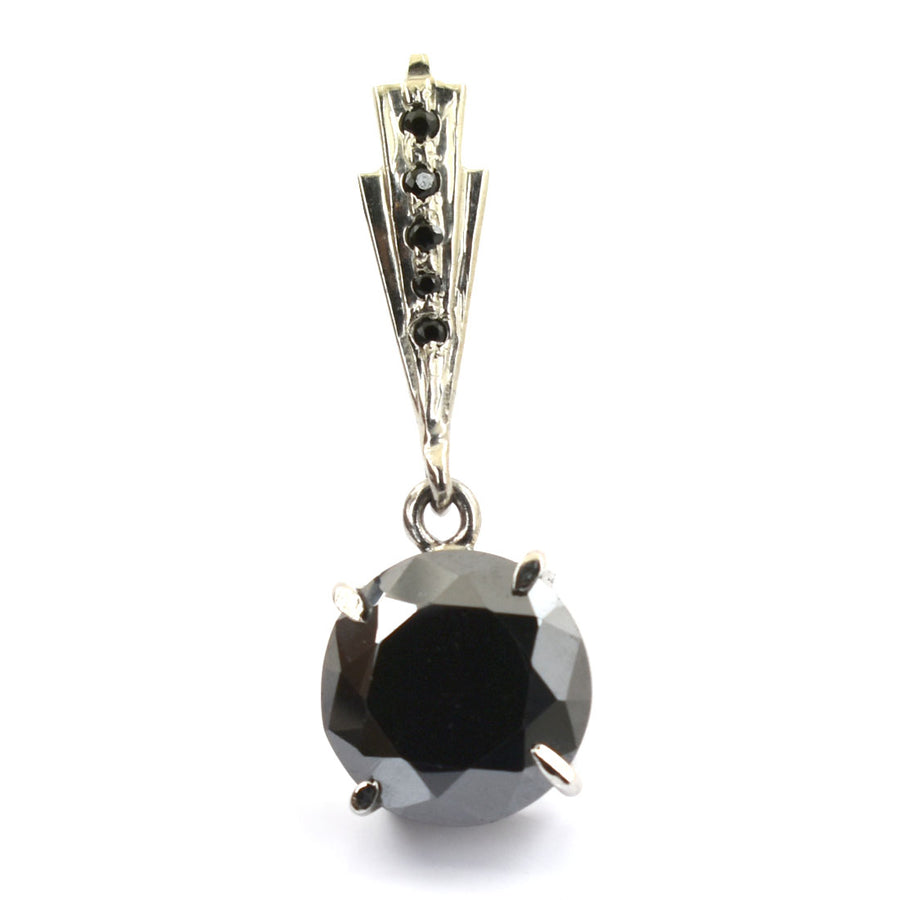 Certified Round Black Diamond Solitaire Pendant With Black Diamond Accents - ZeeDiamonds