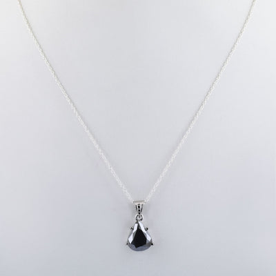3 Ct, Elegant Pear Shape Black Diamond Solitaire Pendant in 925 Sterling Silver - ZeeDiamonds