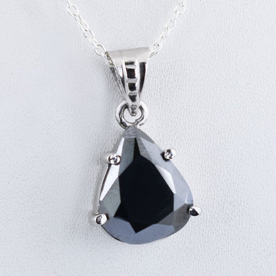 3 Ct, Elegant Pear Shape Black Diamond Solitaire Pendant in 925 Sterling Silver - ZeeDiamonds