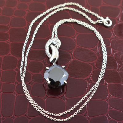 3-4 Ct Black Diamond Pendant with White Diamond Accents - ZeeDiamonds