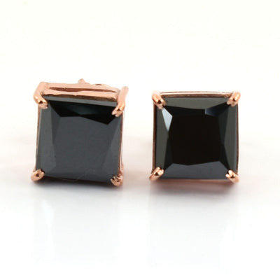 3 Ct AAA Certified Princess Cut Black Diamond Solitaire Studs in 925 Silver - ZeeDiamonds