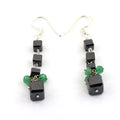 6x8 mm, Certified Black Diamond & Emerald Dangler Silver Earrings - ZeeDiamonds