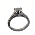 2.5 Ct Black Diamond Solitaire Ring with Black Diamond Accents - ZeeDiamonds