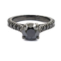 2.5 Ct Black Diamond Solitaire Ring with Black Diamond Accents - ZeeDiamonds