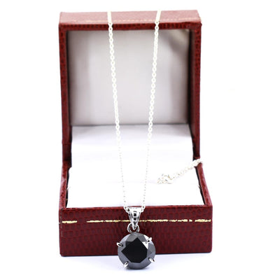 6 Ct Round Cut Black Diamond Pendant in 925 Sterling Silver- Free Chain - ZeeDiamonds