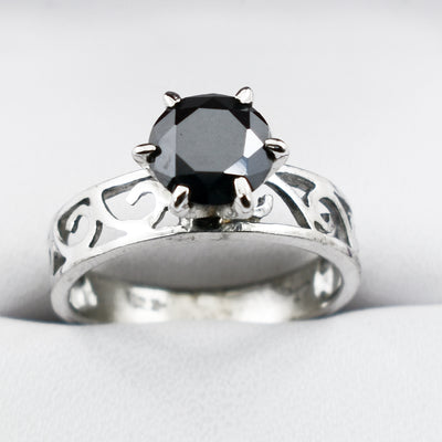 2 Ct Brilliant Cut Black Diamond Solitaire Designer Ring For Gift - ZeeDiamonds