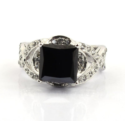3 Ct Black Diamond Ring With White Diamond Accents - ZeeDiamonds