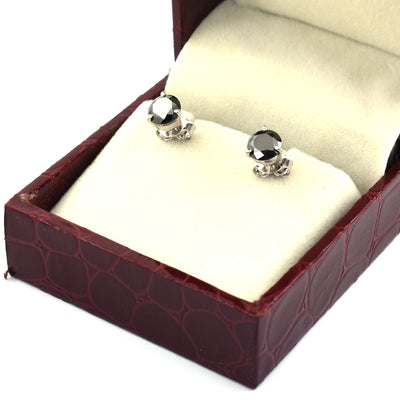 3 Ct AAA Certified Black Diamond Studs in 925 Silver, 3 Prong Setting - ZeeDiamonds