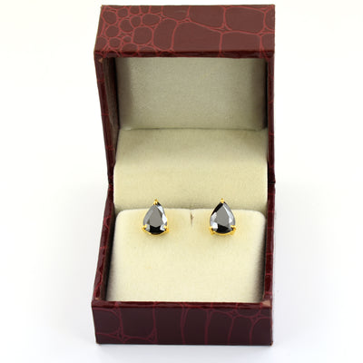 4 Ct AAA Certified Pear Shape Black Diamond Solitaire Studs - ZeeDiamonds