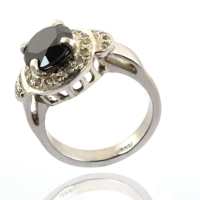 2 Ct Black Diamond Solitaire Ring With Diamond Accents - ZeeDiamonds