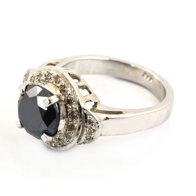 2 Ct Black Diamond Solitaire Ring With Diamond Accents - ZeeDiamonds