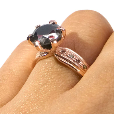 2.5 Ct Round Black Diamond Ring With Rose Cut Diamond Accents - ZeeDiamonds