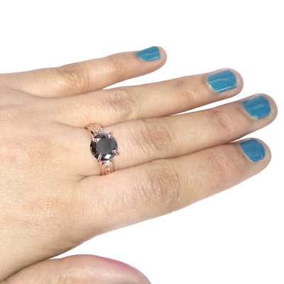 2.5 Ct Round Black Diamond Ring With Rose Cut Diamond Accents - ZeeDiamonds