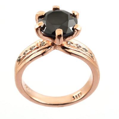 2.5 Ct Round Black Diamond Ring With Rose Cut Diamond Accents - ZeeDiamonds