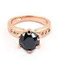 2.5 Ct Round Black Diamond Ring With Rose Cut Diamond Accents - ZeeDiamonds