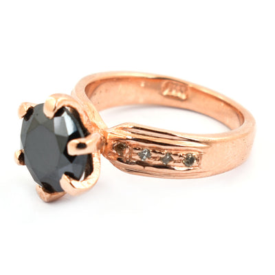 2.5 Ct Round Black Diamond Ring With Rose Cut Diamond Accents - ZeeDiamonds