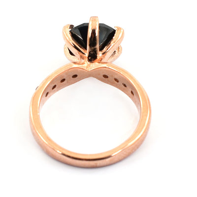 2.5 Ct Round Black Diamond Ring With Rose Cut Diamond Accents - ZeeDiamonds