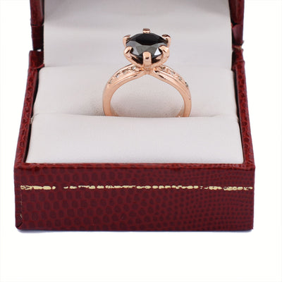 2.5 Ct Round Black Diamond Ring With Rose Cut Diamond Accents - ZeeDiamonds