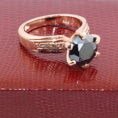 2.5 Ct Round Black Diamond Ring With Rose Cut Diamond Accents - ZeeDiamonds