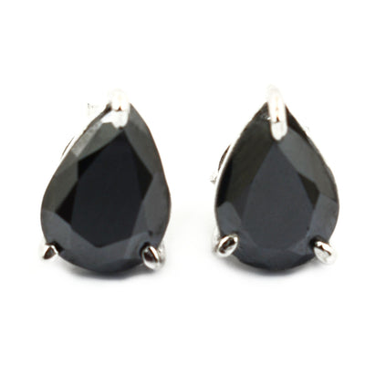 4 Ct Pear Shape Black Diamond Solitaire Studs with 3 Prong Settings - ZeeDiamonds