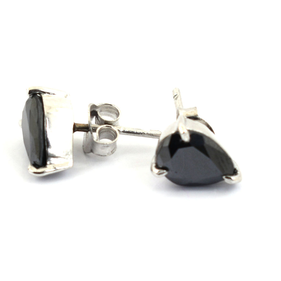 4 Ct Pear Shape Black Diamond Solitaire Studs with 3 Prong Settings - ZeeDiamonds
