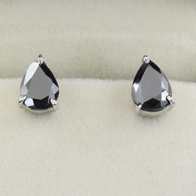 4 Ct Pear Shape Black Diamond Solitaire Studs with 3 Prong Settings - ZeeDiamonds