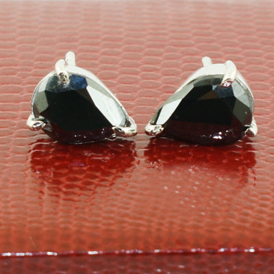 4 Ct Pear Shape Black Diamond Solitaire Studs with 3 Prong Settings - ZeeDiamonds