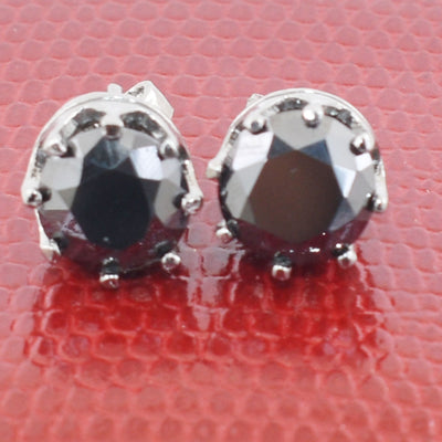 4 Ct AAA Certified Black Diamond Solitaire Studs in 925 Silver, Great Luster - ZeeDiamonds