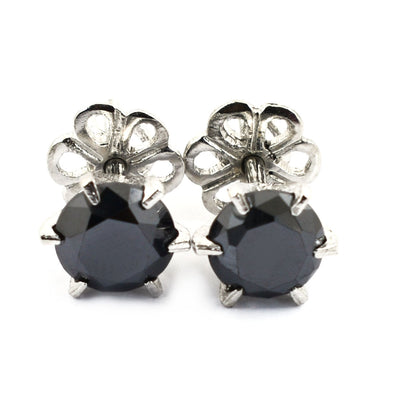 3 Carat Round Brilliant Cut Black Diamond Solitaire Studs, Great Luster - ZeeDiamonds