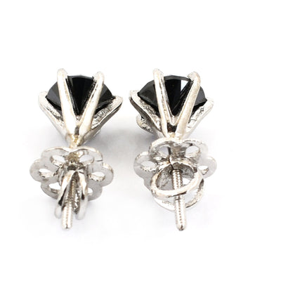 3 Carat Round Brilliant Cut Black Diamond Solitaire Studs, Great Luster - ZeeDiamonds