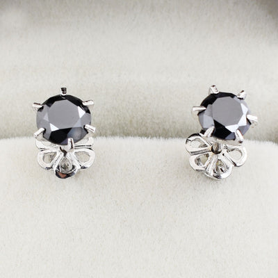 3 Carat Round Brilliant Cut Black Diamond Solitaire Studs, Great Luster - ZeeDiamonds