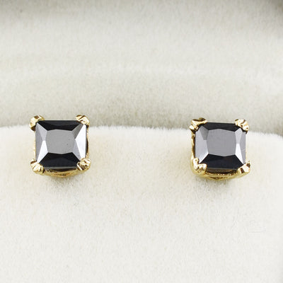 2 Ct Princess Cut Black Diamond Solitaire Studs in Sterling Silver - ZeeDiamonds