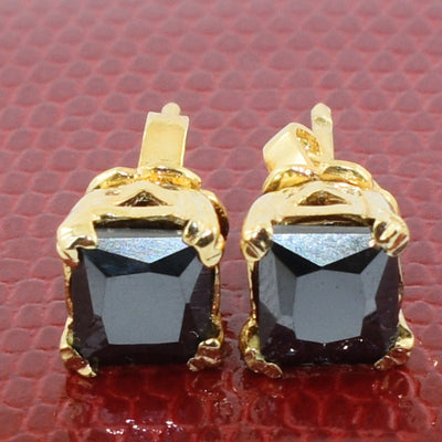 2 Ct Princess Cut Black Diamond Solitaire Studs in Sterling Silver - ZeeDiamonds