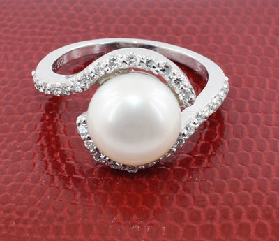 South Sea Pearl Ring with White Diamond Accents, Designer Ring - ZeeDiamonds