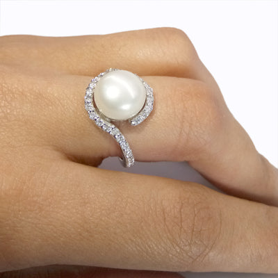 South Sea Pearl Ring with White Diamond Accents, Designer Ring - ZeeDiamonds