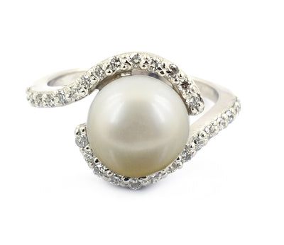 South Sea Pearl Ring with White Diamond Accents, Designer Ring - ZeeDiamonds