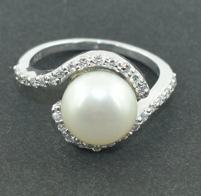 South Sea Pearl Ring with White Diamond Accents, Designer Ring - ZeeDiamonds