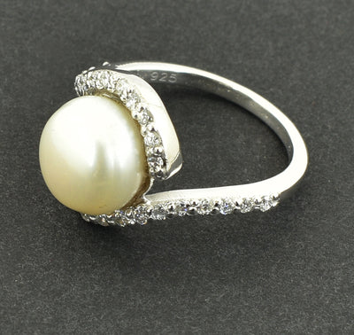 South Sea Pearl Ring with White Diamond Accents, Designer Ring - ZeeDiamonds