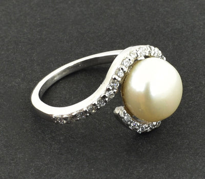 South Sea Pearl Ring with White Diamond Accents, Designer Ring - ZeeDiamonds