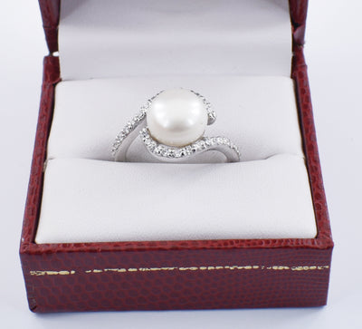 South Sea Pearl Ring with White Diamond Accents, Designer Ring - ZeeDiamonds